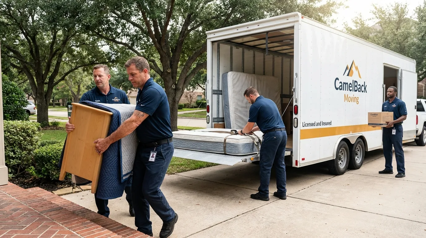 Crew loading residential truck for cross-state move from San Martin, CA