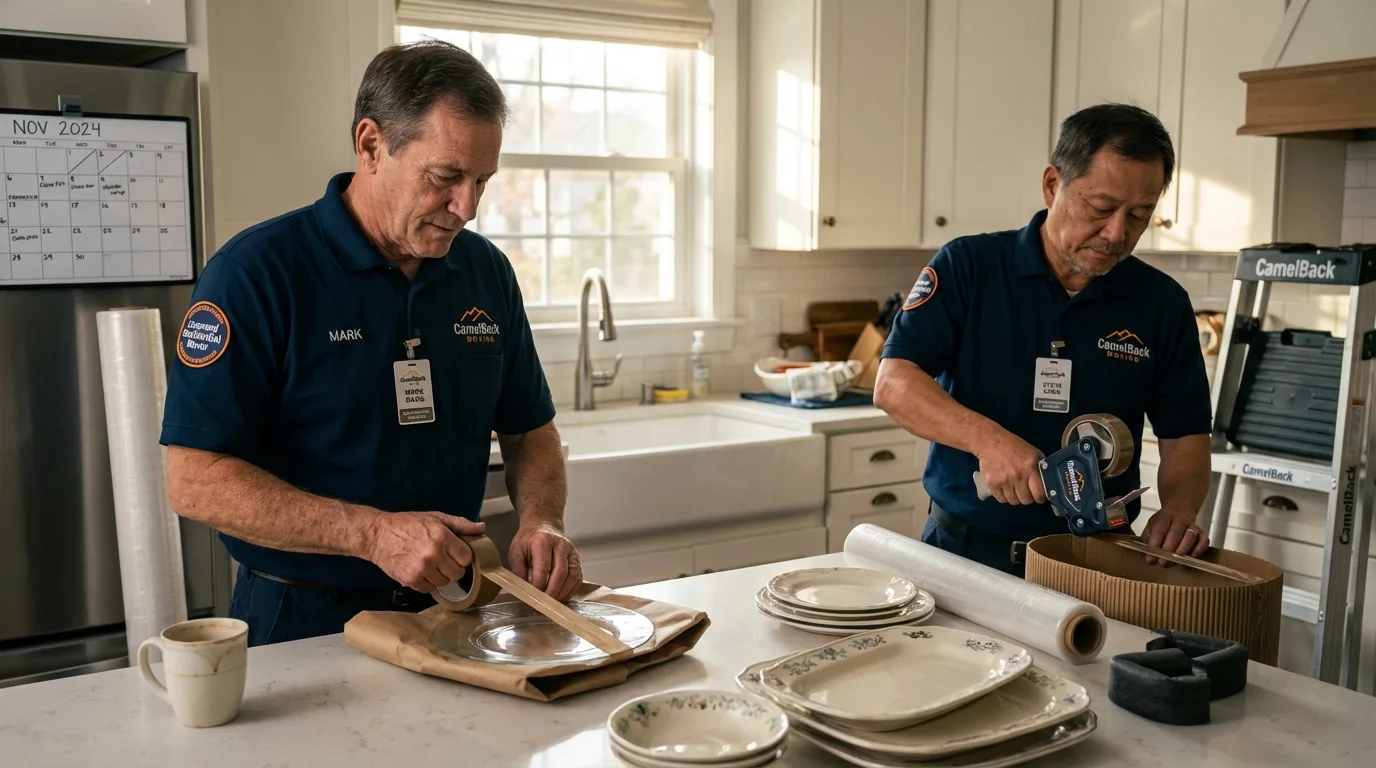 Professional crew packing kitchen dishware in San Martin, CA